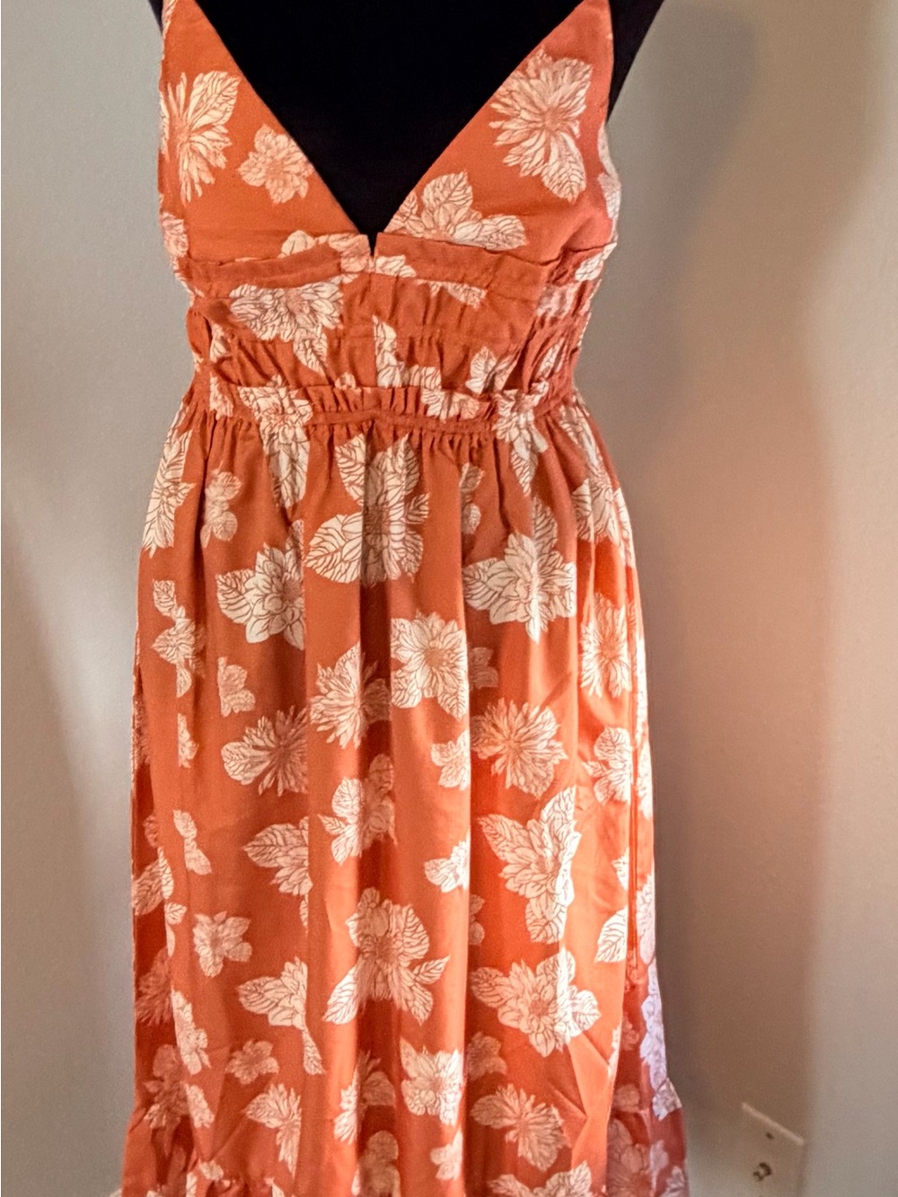 Women’s Coral Floral Maxi Dress with V-Neck